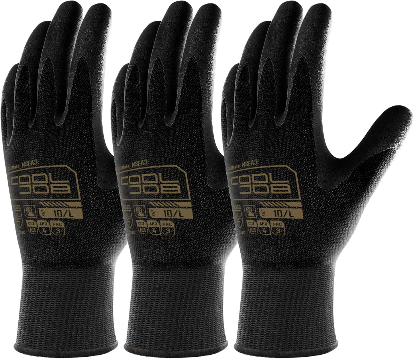 A3 Cut Resistant Safety Work Gloves with Nitrile Grip, Touchscreen & Flexible for Gardening Fishing Construction