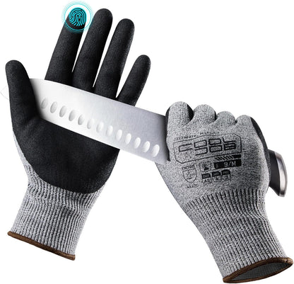 A3 Cut Resistant Safety Work Gloves with Nitrile Grip, Touchscreen & Flexible for Gardening Fishing Construction