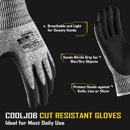 A3 Cut Resistant Safety Work Gloves with Nitrile Grip, Touchscreen & Flexible for Gardening Fishing Construction