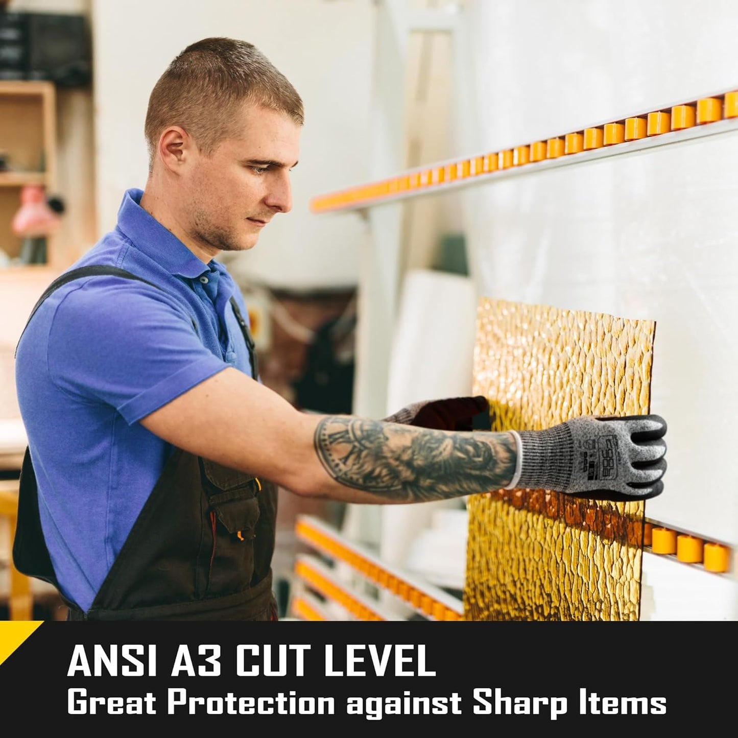 A3 Cut Resistant Safety Work Gloves with Nitrile Grip, Touchscreen & Flexible for Gardening Fishing Construction