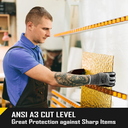 A3 Cut Resistant Safety Work Gloves with Nitrile Grip, Touchscreen & Flexible for Gardening Fishing Construction