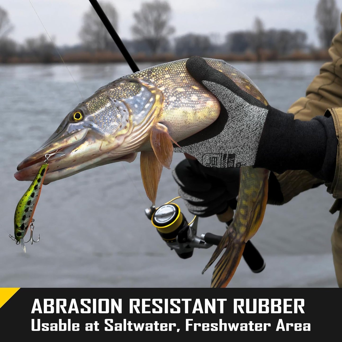 A3 Cut Resistant Safety Work Gloves with Nitrile Grip, Touchscreen & Flexible for Gardening Fishing Construction