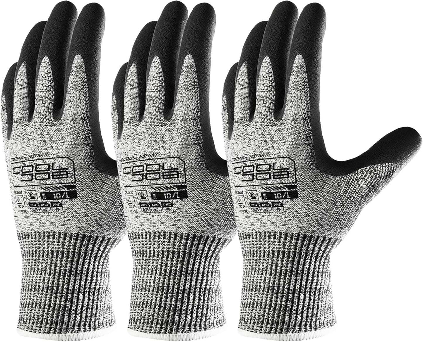 A3 Cut Resistant Safety Work Gloves with Nitrile Grip, Touchscreen & Flexible for Gardening Fishing Construction