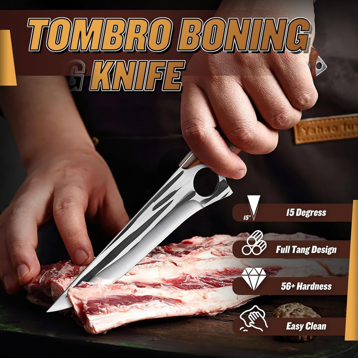 TOMBRO Damascus Boning Knife, 5.5" Full Tang with Rosewood Handle, Versatile Deboning & Meat Trimming Knife (6.5 Inches)