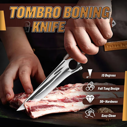 TOMBRO Damascus Boning Knife, 5.5" Full Tang with Rosewood Handle, Versatile Deboning & Meat Trimming Knife (6.5 Inches)