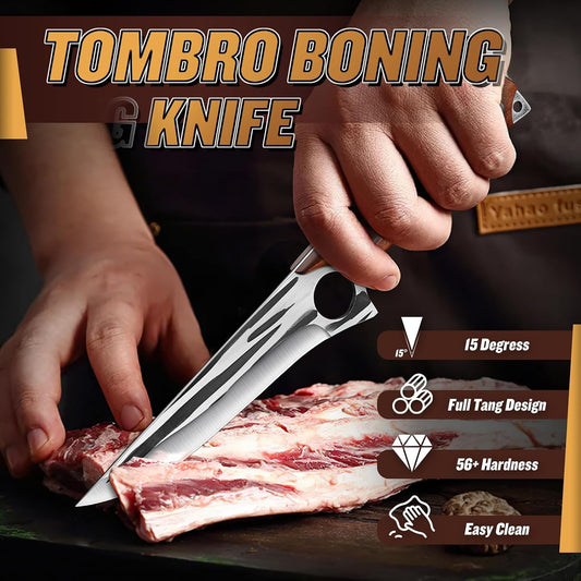 TOMBRO Damascus Boning Knife, 5.5" Full Tang with Rosewood Handle, Versatile Deboning & Meat Trimming Knife (6.5 Inches)