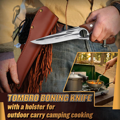 TOMBRO Damascus Boning Knife, 5.5" Full Tang with Rosewood Handle, Versatile Deboning & Meat Trimming Knife (6.5 Inches)