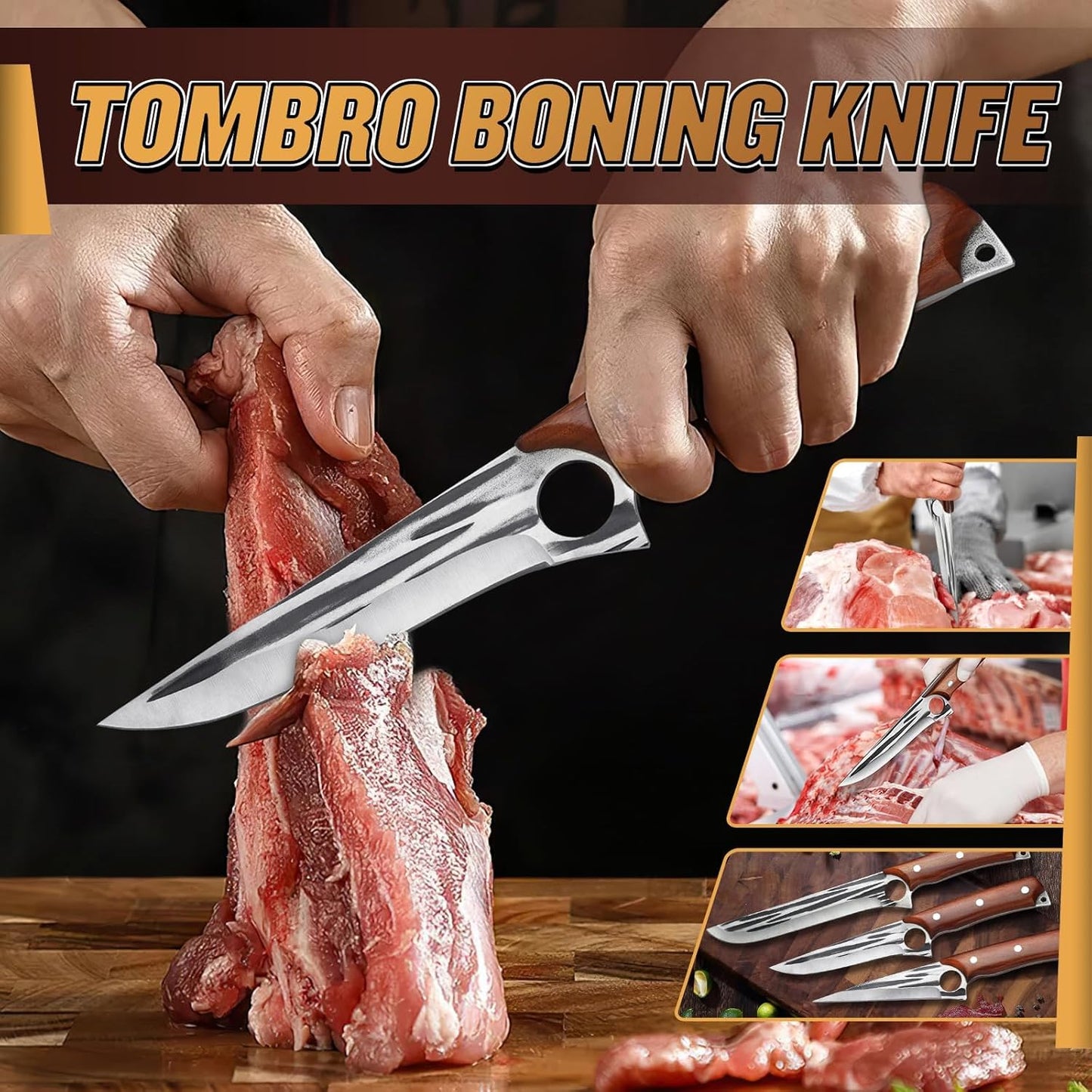 TOMBRO Damascus Boning Knife, 5.5" Full Tang with Rosewood Handle, Versatile Deboning & Meat Trimming Knife (6.5 Inches)