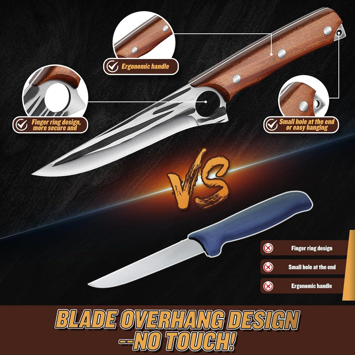 TOMBRO Damascus Boning Knife, 5.5" Full Tang with Rosewood Handle, Versatile Deboning & Meat Trimming Knife (6.5 Inches)