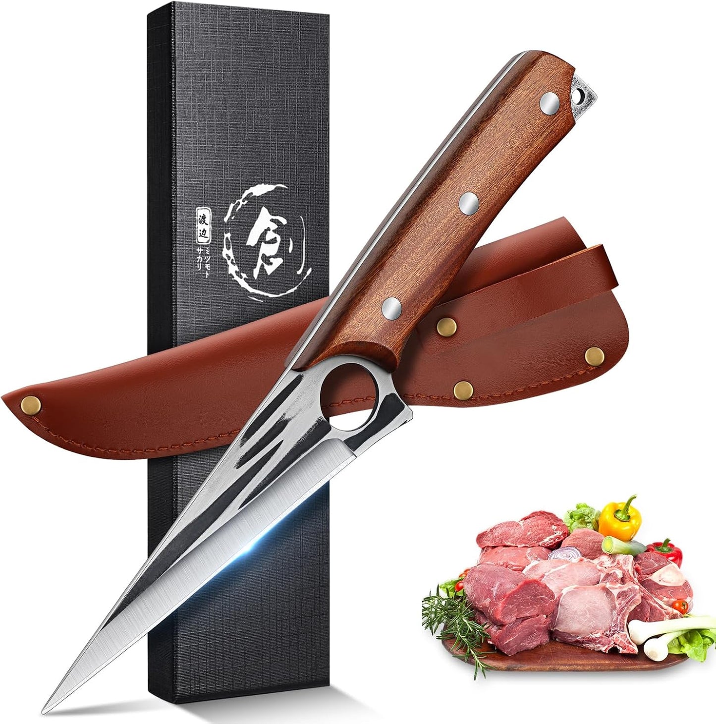 TOMBRO Damascus Boning Knife, 5.5" Full Tang with Rosewood Handle, Versatile Deboning & Meat Trimming Knife (6.5 Inches)