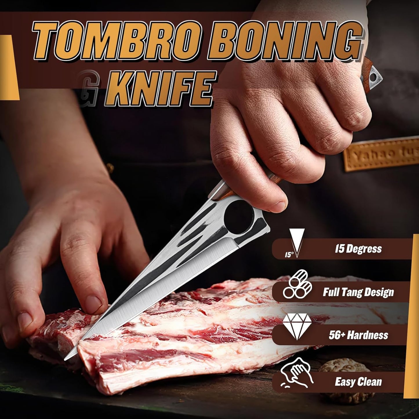 TOMBRO Damascus Boning Knife, 5.5" Full Tang with Rosewood Handle, Versatile Deboning & Meat Trimming Knife (6.5 Inches)