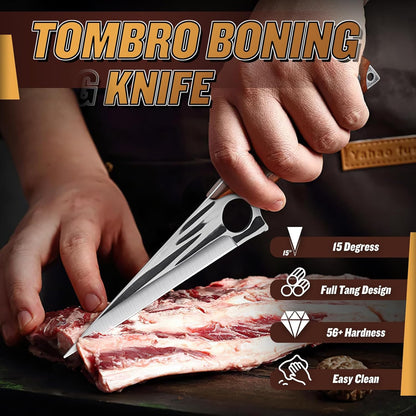 TOMBRO Damascus Boning Knife, 5.5" Full Tang with Rosewood Handle, Versatile Deboning & Meat Trimming Knife (6.5 Inches)