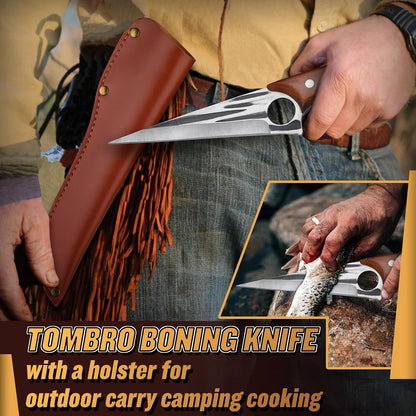 TOMBRO Damascus Boning Knife, 5.5" Full Tang with Rosewood Handle, Versatile Deboning & Meat Trimming Knife (6.5 Inches)