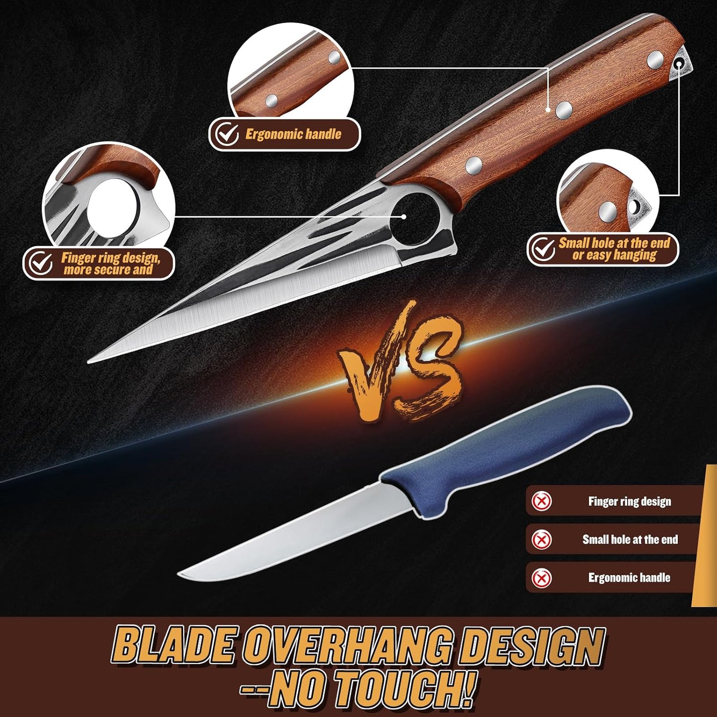 TOMBRO Damascus Boning Knife, 5.5" Full Tang with Rosewood Handle, Versatile Deboning & Meat Trimming Knife (6.5 Inches)