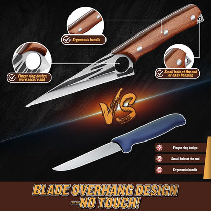 TOMBRO Damascus Boning Knife, 5.5" Full Tang with Rosewood Handle, Versatile Deboning & Meat Trimming Knife (6.5 Inches)