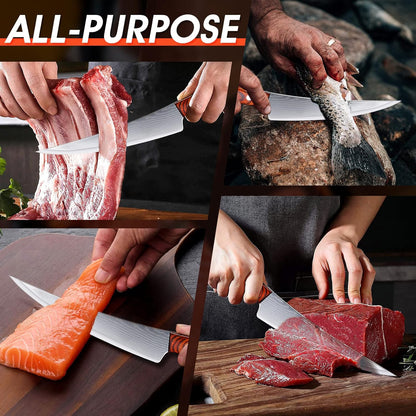 TOMBRO Damascus Boning Knife, 5.5" Full Tang with Rosewood Handle, Versatile Deboning & Meat Trimming Knife (6.5 Inches)
