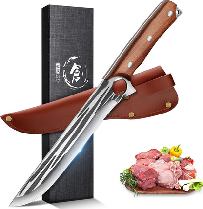 TOMBRO Damascus Boning Knife, 5.5" Full Tang with Rosewood Handle, Versatile Deboning & Meat Trimming Knife (6.5 Inches)