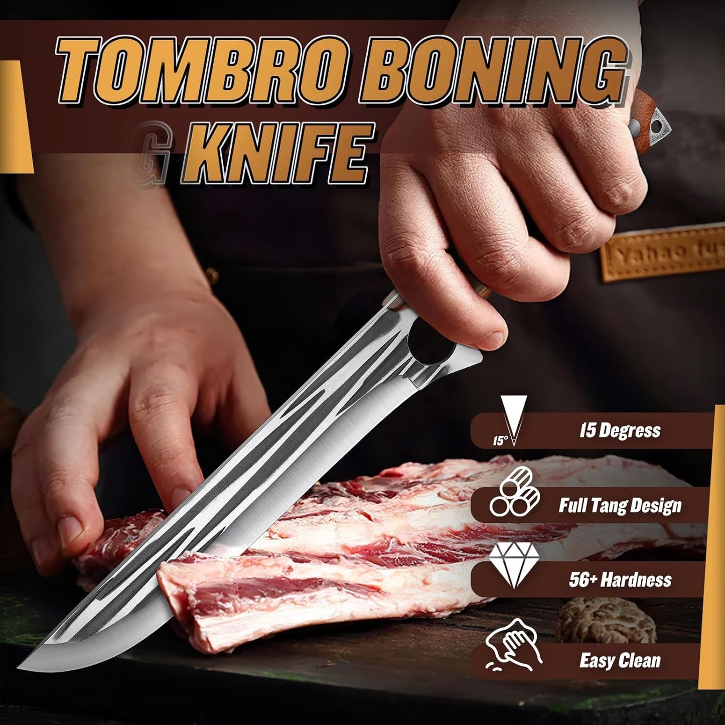 TOMBRO Damascus Boning Knife, 5.5" Full Tang with Rosewood Handle, Versatile Deboning & Meat Trimming Knife (6.5 Inches)