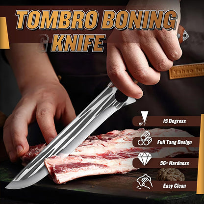 TOMBRO Damascus Boning Knife, 5.5" Full Tang with Rosewood Handle, Versatile Deboning & Meat Trimming Knife (6.5 Inches)