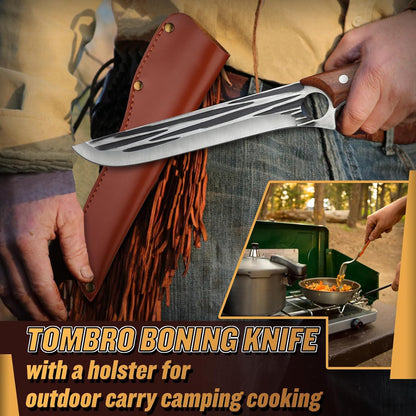 TOMBRO Damascus Boning Knife, 5.5" Full Tang with Rosewood Handle, Versatile Deboning & Meat Trimming Knife (6.5 Inches)