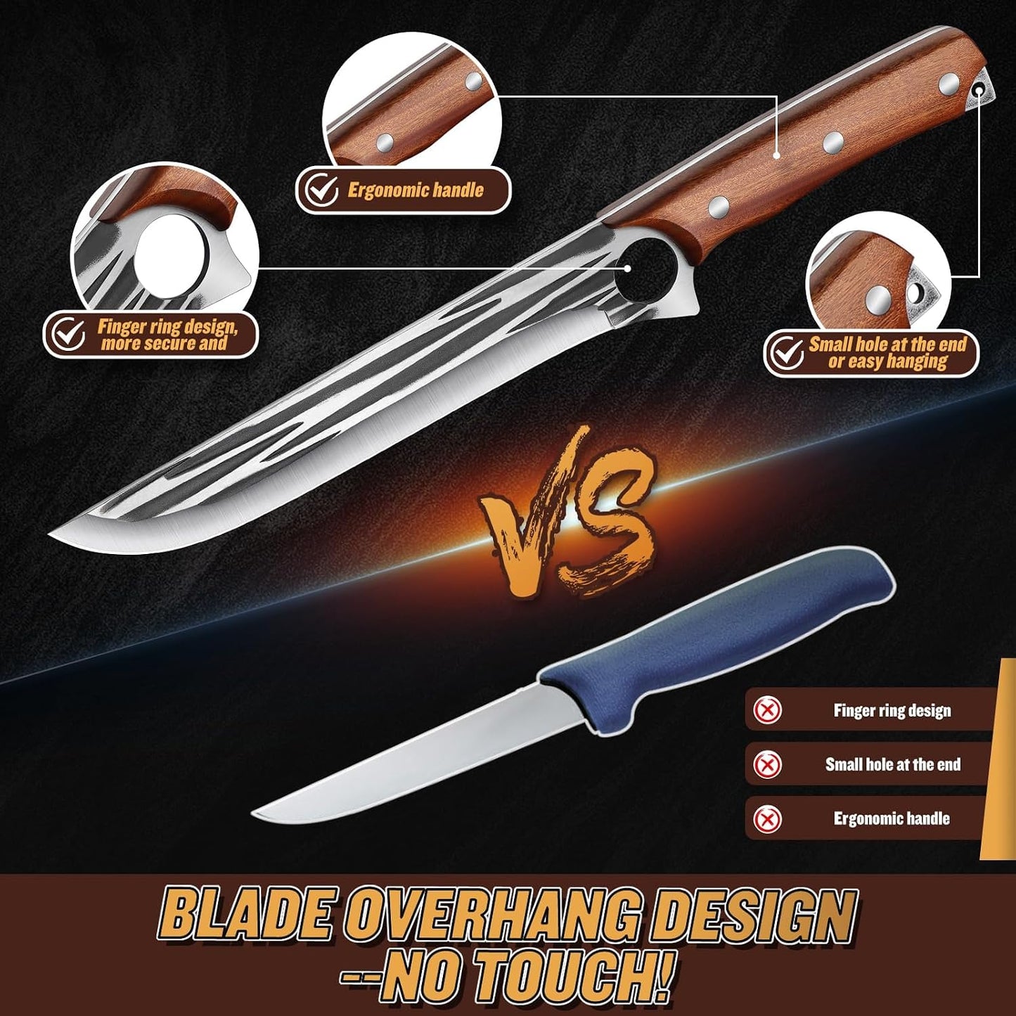 TOMBRO Damascus Boning Knife, 5.5" Full Tang with Rosewood Handle, Versatile Deboning & Meat Trimming Knife (6.5 Inches)
