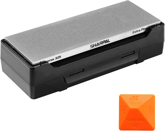 162N Double-sided Diamond Sharpening Stone, 8 in. x 3 in. | Coarse 325 / Extra Fine 1200 Grit, Storage Case with NonSlip Base, Angle Guide, Knife Sharpener