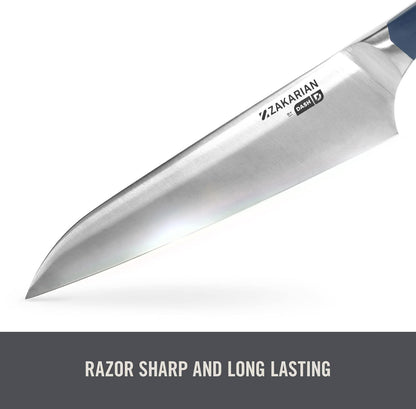 Zakarian Steak Knives Set of 6, Non-Serrated Straight Edge Steak Knife Set, High-Carbon German Stainless Steel, Full-Tang Forged, Dishwasher Safe, Black