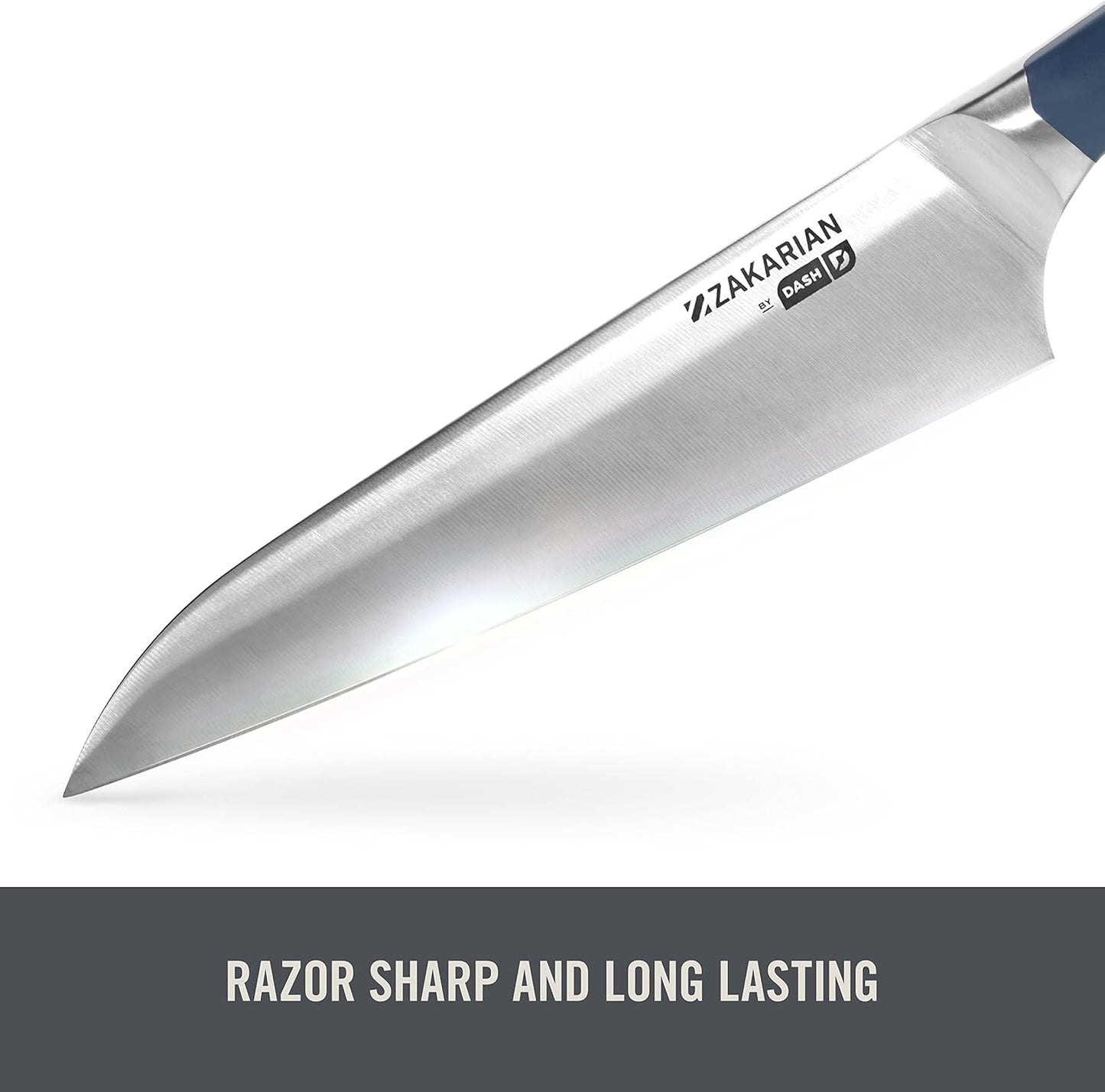 Zakarian Steak Knives Set of 6, Non-Serrated Straight Edge Steak Knife Set, High-Carbon German Stainless Steel, Full-Tang Forged, Dishwasher Safe, Black