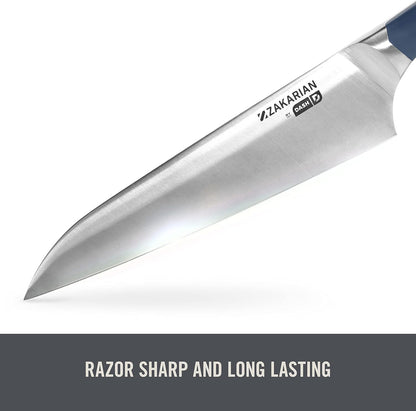 Zakarian Steak Knives Set of 6, Non-Serrated Straight Edge Steak Knife Set, High-Carbon German Stainless Steel, Full-Tang Forged, Dishwasher Safe, Black