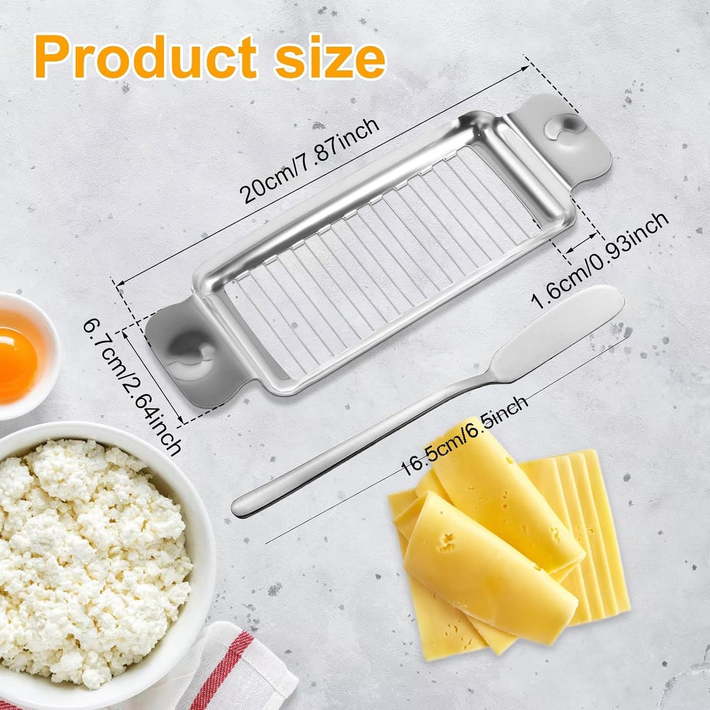 Cheese Slicer for Block Cheese:18 Wires Cut 1/4 Inch Butter Cutter, Stainless Steel Slicers for Butter Squares Bulk Cutting with Cheese knife, Dishwasher Safe