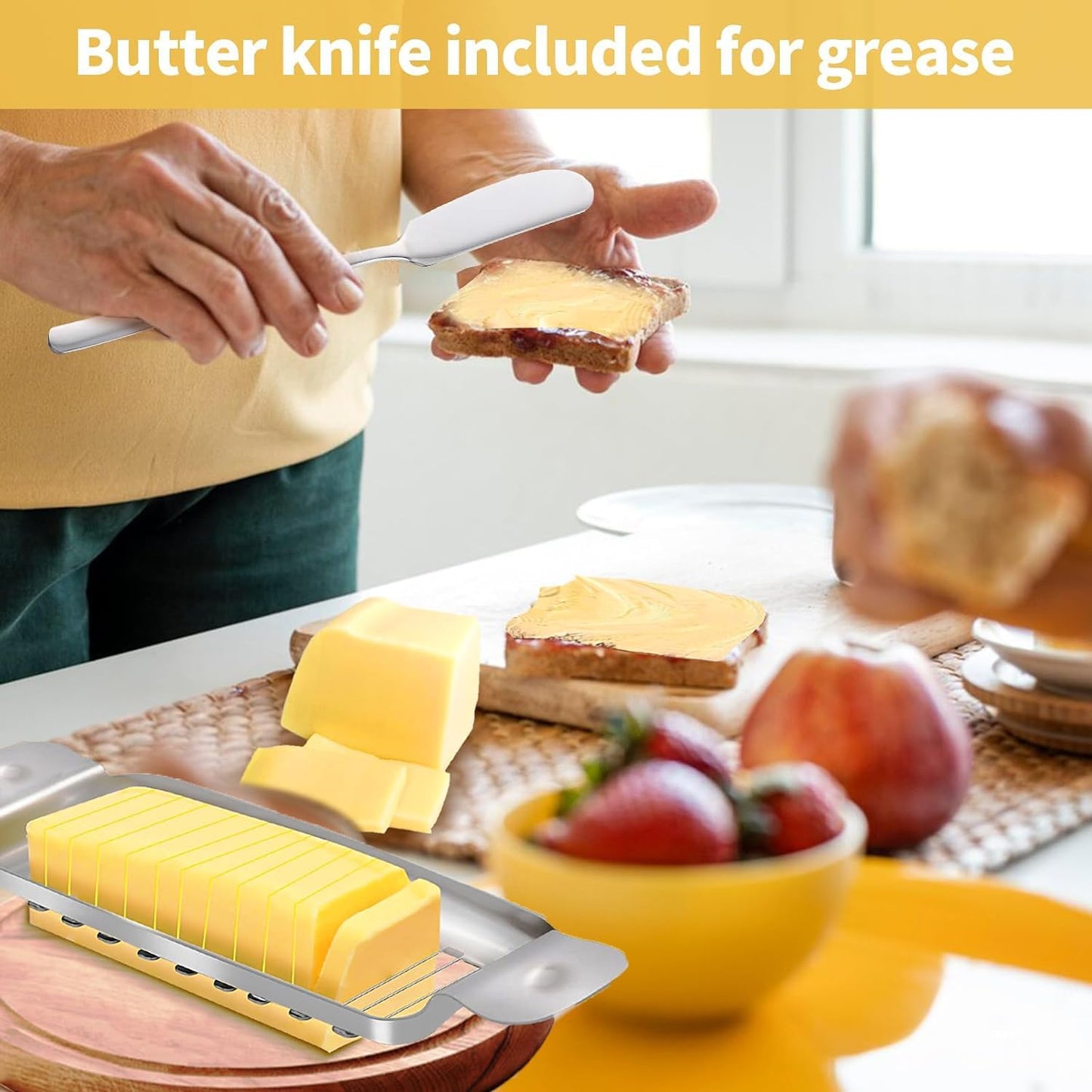 Cheese Slicer for Block Cheese:18 Wires Cut 1/4 Inch Butter Cutter, Stainless Steel Slicers for Butter Squares Bulk Cutting with Cheese knife, Dishwasher Safe