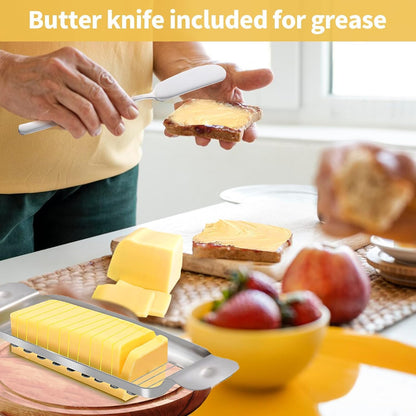 Cheese Slicer for Block Cheese:18 Wires Cut 1/4 Inch Butter Cutter, Stainless Steel Slicers for Butter Squares Bulk Cutting with Cheese knife, Dishwasher Safe