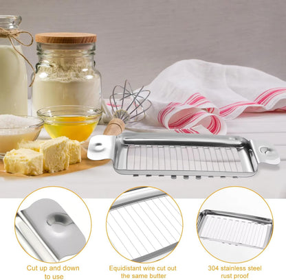 Cheese Slicer for Block Cheese:18 Wires Cut 1/4 Inch Butter Cutter, Stainless Steel Slicers for Butter Squares Bulk Cutting with Cheese knife, Dishwasher Safe