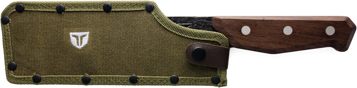 PrimalForge Nakiri Knife | Precision Cutting, Vegetable Cutlery, Home & Professional Knife, Rugged Stonewash Finish, Sharp 5Cr15MoV Stainless-Steel, Wood Handle, Hand Forged Appearance