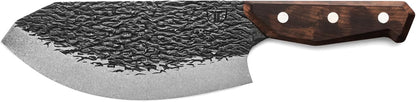 PrimalForge Nakiri Knife | Precision Cutting, Vegetable Cutlery, Home & Professional Knife, Rugged Stonewash Finish, Sharp 5Cr15MoV Stainless-Steel, Wood Handle, Hand Forged Appearance