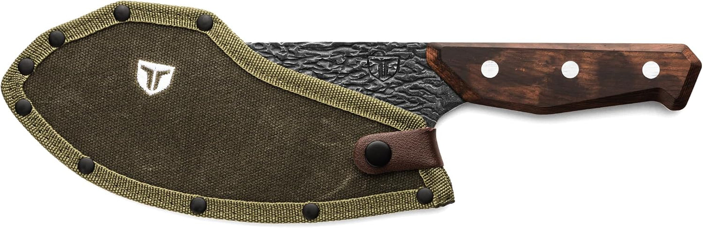 PrimalForge Nakiri Knife | Precision Cutting, Vegetable Cutlery, Home & Professional Knife, Rugged Stonewash Finish, Sharp 5Cr15MoV Stainless-Steel, Wood Handle, Hand Forged Appearance