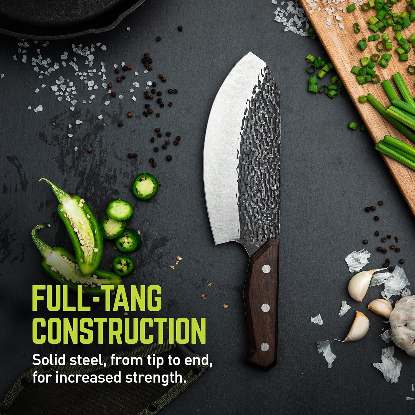 PrimalForge Nakiri Knife | Precision Cutting, Vegetable Cutlery, Home & Professional Knife, Rugged Stonewash Finish, Sharp 5Cr15MoV Stainless-Steel, Wood Handle, Hand Forged Appearance