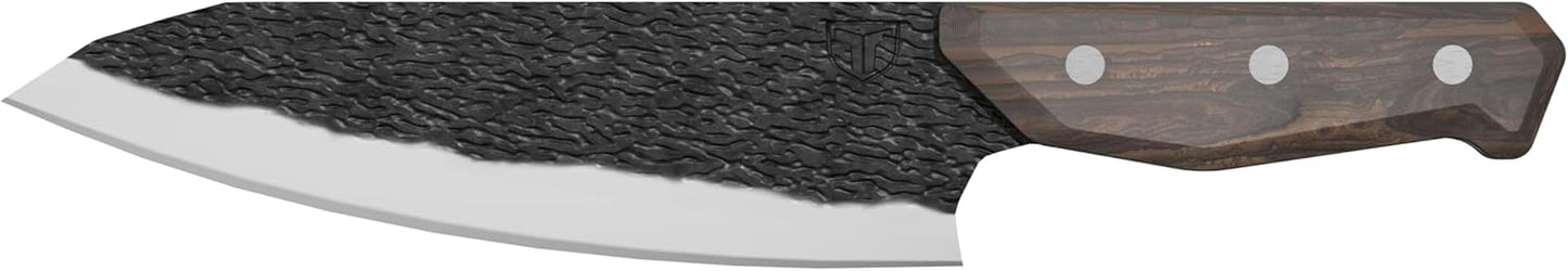 PrimalForge Nakiri Knife | Precision Cutting, Vegetable Cutlery, Home & Professional Knife, Rugged Stonewash Finish, Sharp 5Cr15MoV Stainless-Steel, Wood Handle, Hand Forged Appearance