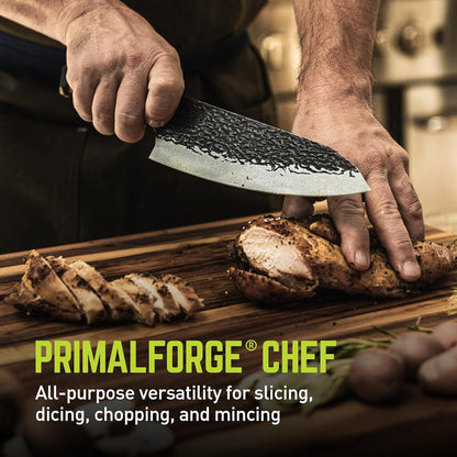 PrimalForge Nakiri Knife | Precision Cutting, Vegetable Cutlery, Home & Professional Knife, Rugged Stonewash Finish, Sharp 5Cr15MoV Stainless-Steel, Wood Handle, Hand Forged Appearance