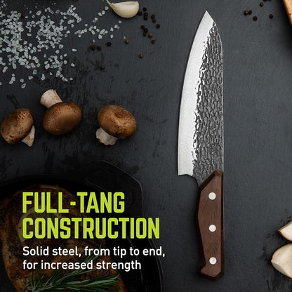 PrimalForge Nakiri Knife | Precision Cutting, Vegetable Cutlery, Home & Professional Knife, Rugged Stonewash Finish, Sharp 5Cr15MoV Stainless-Steel, Wood Handle, Hand Forged Appearance