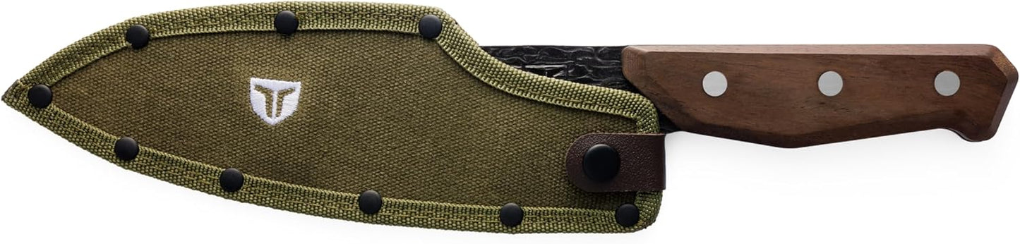 PrimalForge Nakiri Knife | Precision Cutting, Vegetable Cutlery, Home & Professional Knife, Rugged Stonewash Finish, Sharp 5Cr15MoV Stainless-Steel, Wood Handle, Hand Forged Appearance