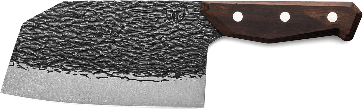 PrimalForge Nakiri Knife | Precision Cutting, Vegetable Cutlery, Home & Professional Knife, Rugged Stonewash Finish, Sharp 5Cr15MoV Stainless-Steel, Wood Handle, Hand Forged Appearance