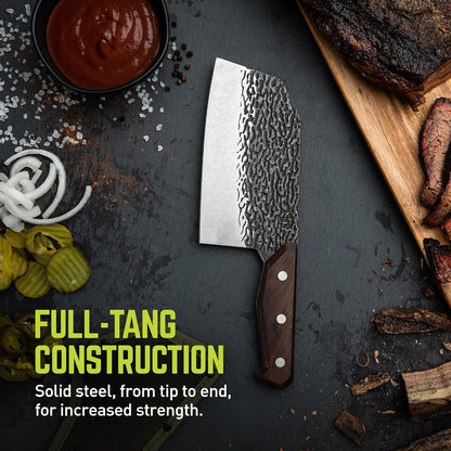 PrimalForge Nakiri Knife | Precision Cutting, Vegetable Cutlery, Home & Professional Knife, Rugged Stonewash Finish, Sharp 5Cr15MoV Stainless-Steel, Wood Handle, Hand Forged Appearance