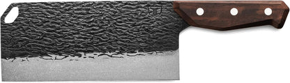 PrimalForge Nakiri Knife | Precision Cutting, Vegetable Cutlery, Home & Professional Knife, Rugged Stonewash Finish, Sharp 5Cr15MoV Stainless-Steel, Wood Handle, Hand Forged Appearance