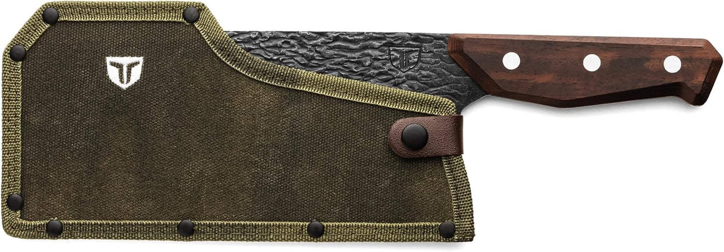 PrimalForge Nakiri Knife | Precision Cutting, Vegetable Cutlery, Home & Professional Knife, Rugged Stonewash Finish, Sharp 5Cr15MoV Stainless-Steel, Wood Handle, Hand Forged Appearance
