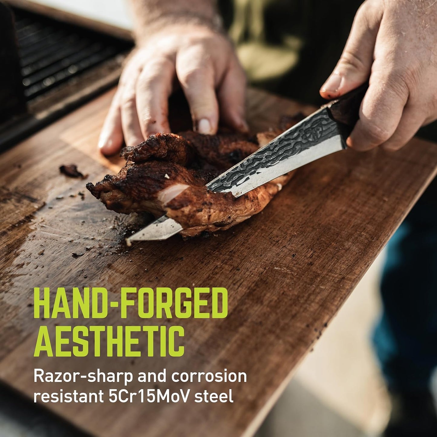 PrimalForge Nakiri Knife | Precision Cutting, Vegetable Cutlery, Home & Professional Knife, Rugged Stonewash Finish, Sharp 5Cr15MoV Stainless-Steel, Wood Handle, Hand Forged Appearance