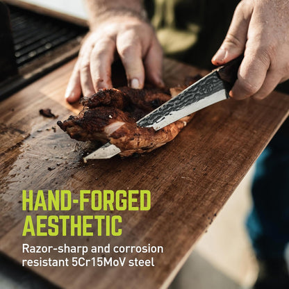 PrimalForge Nakiri Knife | Precision Cutting, Vegetable Cutlery, Home & Professional Knife, Rugged Stonewash Finish, Sharp 5Cr15MoV Stainless-Steel, Wood Handle, Hand Forged Appearance