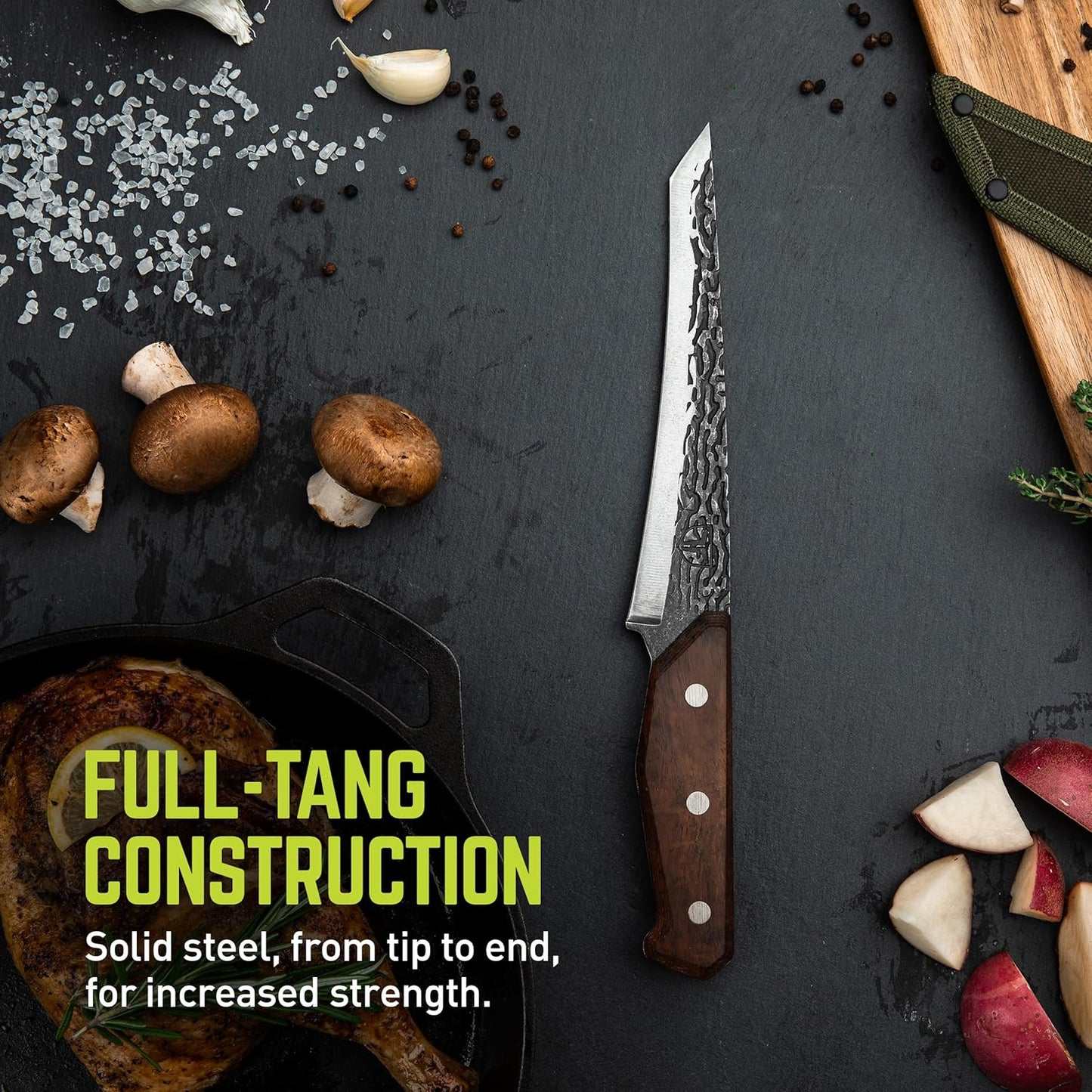 PrimalForge Nakiri Knife | Precision Cutting, Vegetable Cutlery, Home & Professional Knife, Rugged Stonewash Finish, Sharp 5Cr15MoV Stainless-Steel, Wood Handle, Hand Forged Appearance