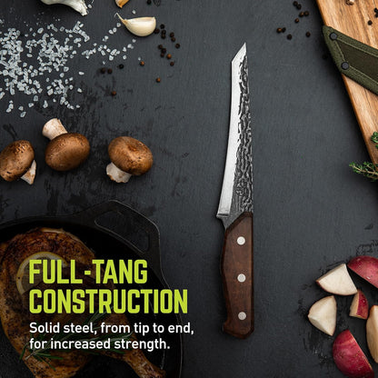 PrimalForge Nakiri Knife | Precision Cutting, Vegetable Cutlery, Home & Professional Knife, Rugged Stonewash Finish, Sharp 5Cr15MoV Stainless-Steel, Wood Handle, Hand Forged Appearance