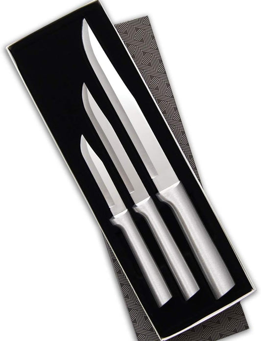 Housewarming Gift Set (S02), Silver Handle | 3-Piece Knife Set , Stainless Steel Blade, Silver Cast Aluminum Handle